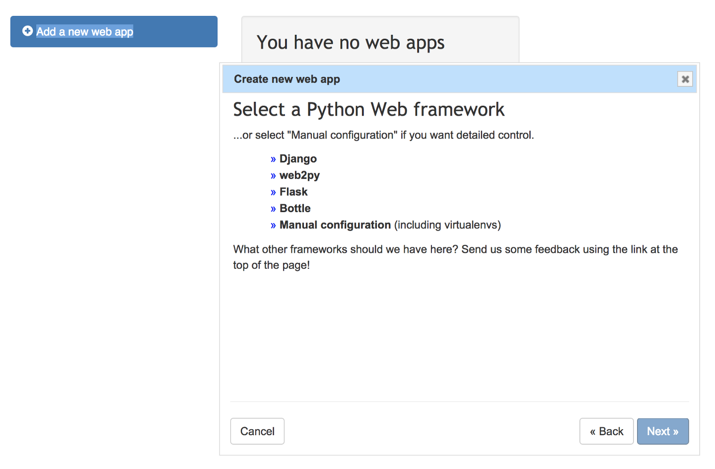 Select Pythonanywhere Framework