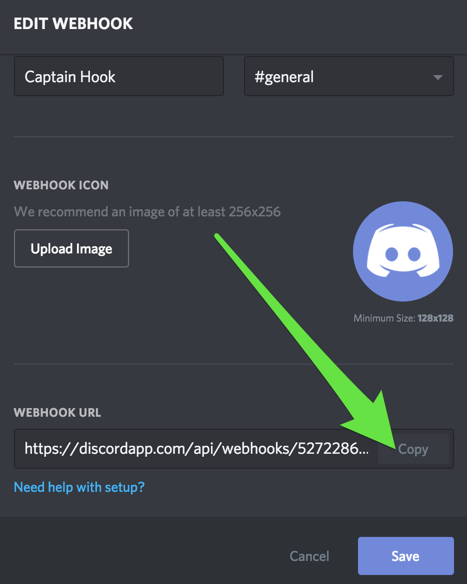 Copy the webhook