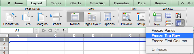 freeze frame on excel for mac