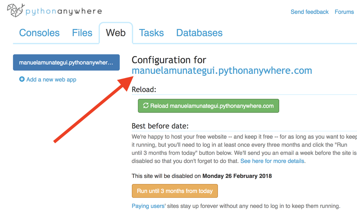 Pythonanywhere Reload Webserver